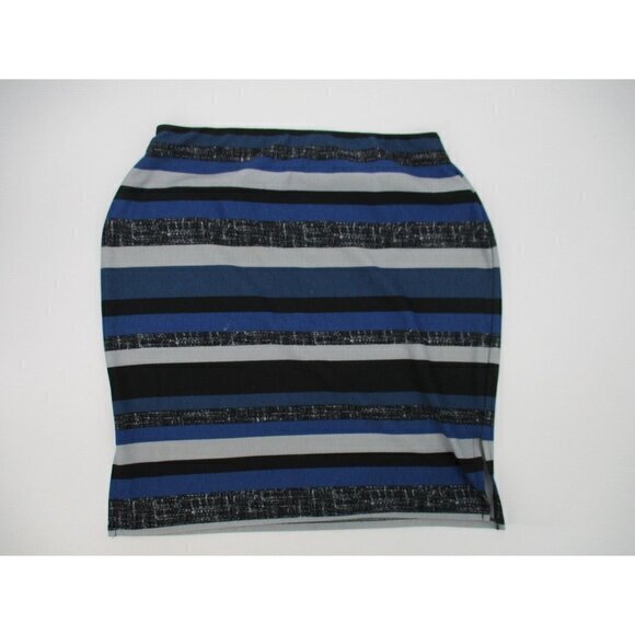 NYCC Womens Skirt 1X Plus Size Pull On Striped Blue Gray Casual Stretchy Knit - Picture 1 of 12
